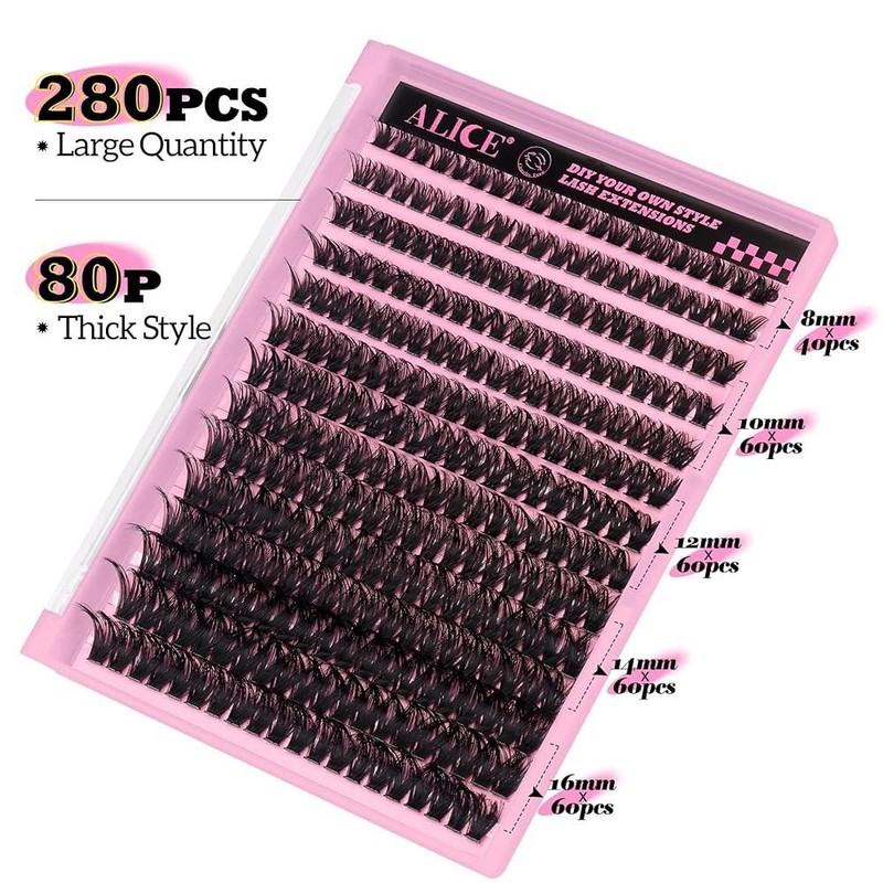 ALICE 280Pcs 위스피 개별 속눈썹 DIY 연장 8-16MM D-컬리 클러스터