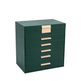 BOOVO Jewelry Boxes for Women, White and Black 6 Layer Large Jewelry Box for Necklace, Bracelet, Earrings, Rings Storage, Jewelry holder Organizer for Girls Gift (Dark Green, 6 Layer)