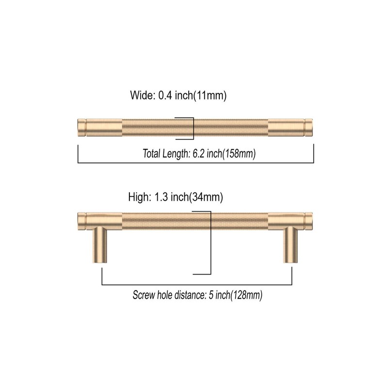 9BUILD 10 Pack Knurled Cabinet Pulls 5 Inch Brushed Brass