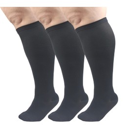 XIMISUN 3 Pairs Plus Size Compression Sock for Women & Men Wide Calf, Graduated Compression Stockings for Flight Travel Running Pregnancy Sports Edema Nurse Seniors Fitness 20-30 mmHg