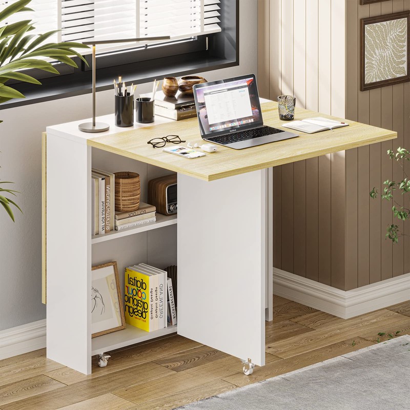 Tiptiper Folding Dining, Versatile Dinner Table with 6 Wheels and