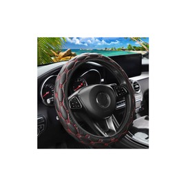 Zpana Car Steering Wheel Cover, PU Leather Non-Slip Lantern Pattern Vehicle Steering Wheel Cover Protection, Breathable Automotive Interior Protecter Accessories, Universal Fit (Black/Red)
