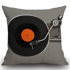Smooffly Throw Pillow Case Retro Vintage Vinyl Record Cushion Cover 18x18 inch Linen Square Throw Pillow Cover for Living Room Sofa Couch Bed Pillowcase 45cm x 45cm