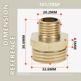 Bwintech 2 Pcs 1" Male to 1/2" Male BSP Thread Brass Hex Nipple Reducing Connector for Pipe Connecting Conversion