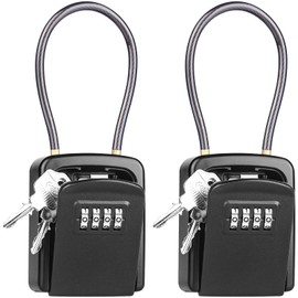 Key Lock Box, [New Version] [Flexible Rope] Diyife Portable Outdoor Lock Box for Keys with Removable Chain, Weatherproof 4-Digit Combination Key Safe for Home Garage AirBnb Office [2 Packs, Black]