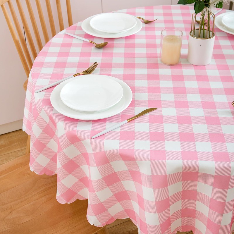 MANGATA CASA Baby Pink Gingham Round Tablecloth-2Pcs Checkered Table Cloth