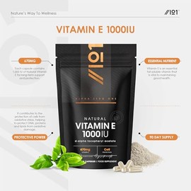 Vitamin E 1000IU D-Alpha Tocopherol – 100% Natural Vitamin E – 90 Vegan Capsules – Highly Absorbable – 3 Month Supply – Protects Cells from Oxidative Stress – By Alpha01