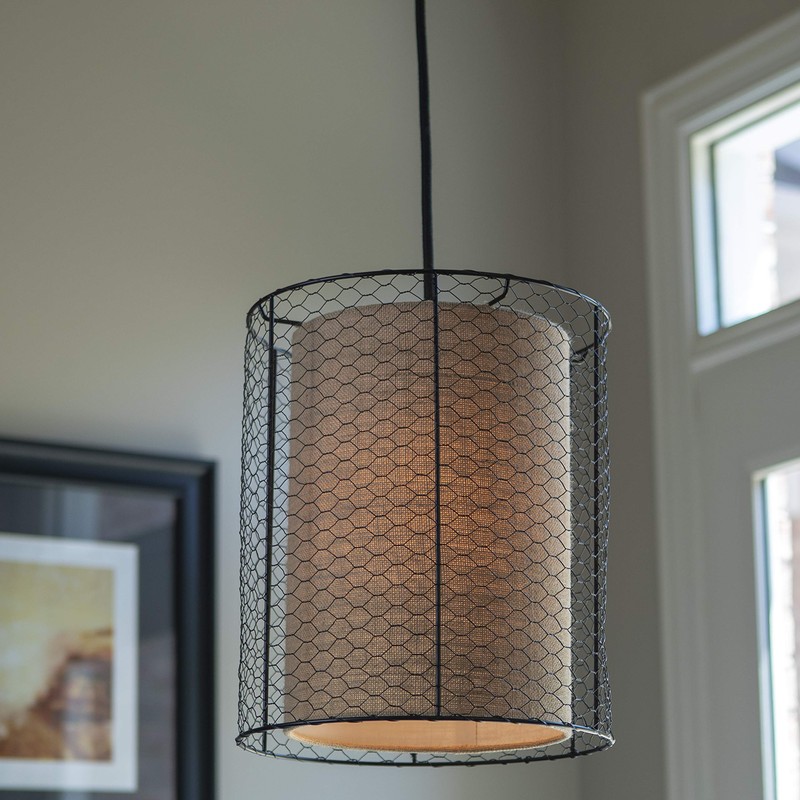 Cooper Chicken Wire and Burlap Pendant