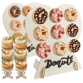 4 Pack Donut Wall Display Stand - 9 Doughnut Heart Shape Holder Board with 2Pcs Donut Tower Stand for Grow Up Party, Birthday, Wedding