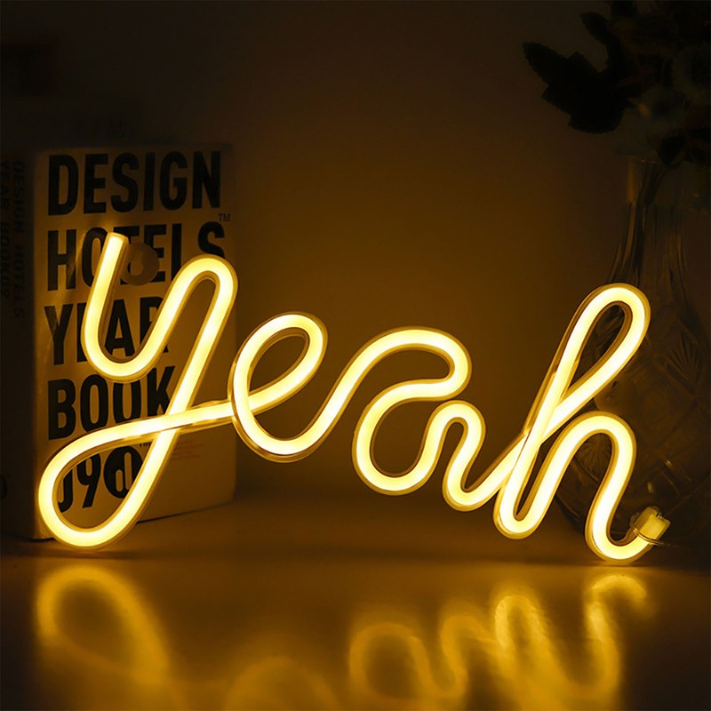 LED Neon Sign Yeah Shape Wall Decor Neon Night Light