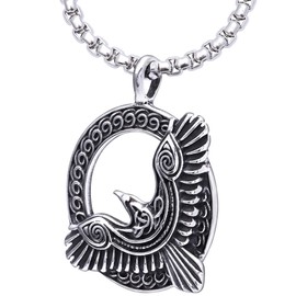 HAQUIL Raven Necklace, Celtic Raven in Flight Medallion Pendant, Box Chain, Raven Jewelry Gift