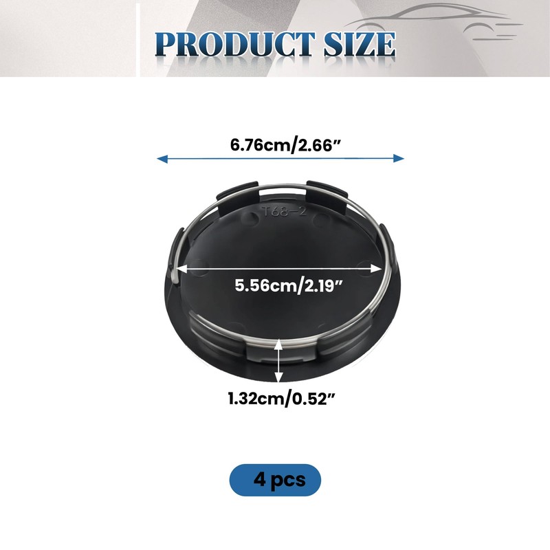 4 Pcs 2.68 Inch 68mm Black Wheel Center Caps Outer