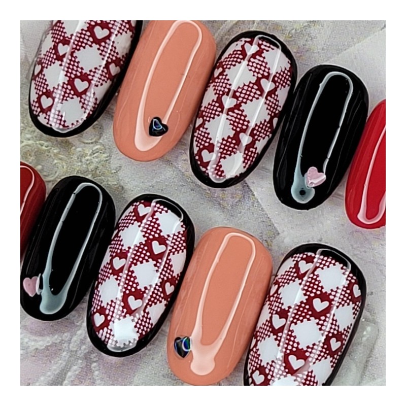 Heart Check Handmade Nail Tip - Oval S / 하트