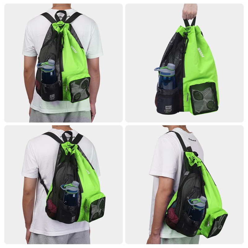 WANDF Swim Bag Mesh Drawstring Backpack with Wet Pocket for