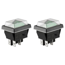 Heschen Rocker Switch ON-OFF DPST 4 Terminals Green Light 16A 125VAC, 16A 250 VAC with Waterproof Cover Pack of 2