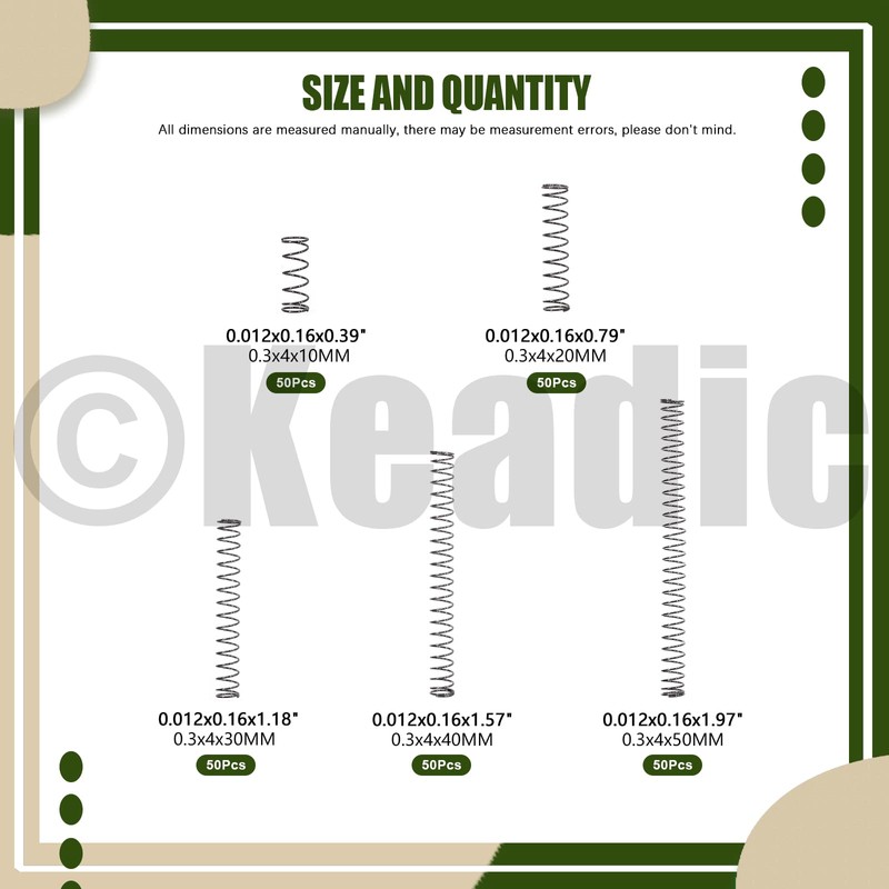 Keadic K922 250Pcs Mini Stainless Steel Extension Springs Assortment Kit,