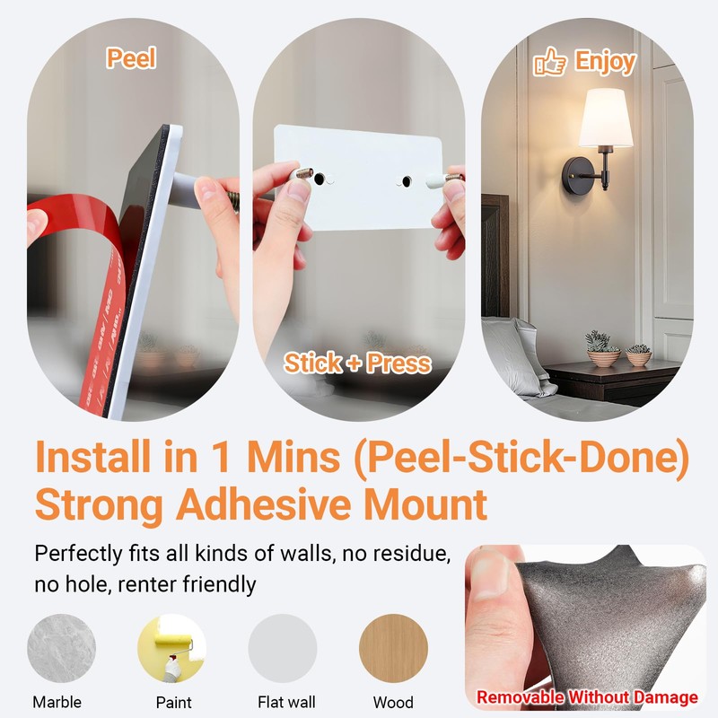 slywise Peel and Stick Wall Sconces Battery Operated: Wireless Adhesive