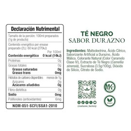 Nature's Factory Té Negro en Polvo Sabor Durazno, Bajo en Calorías, 10 piezas de 12 gramos