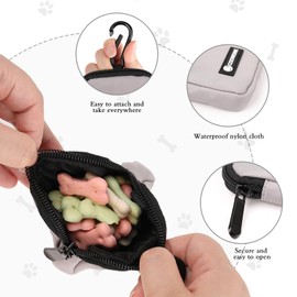 COOWONE Waterproof Dog Treat Pouch, Dog Training Treat Pouch Built in Poop Bag Dispenser Adjustable Shoulder Bag (BLK) (Grey Small Pouch)