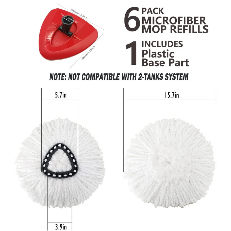 6 Pack Spin Mop Replacement Head with 1 Rotating Mop