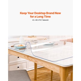 VEVOR Plastic Table Cover, 42 x 80 x 0.08 in, Transparent PVC Table Cloth, Rectangle Clear Desk Mat, Water & Oil-Proof Desk Cloth for Dresser Cabinet, Dining, Coffee and Kitchen Table