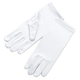 ZaZa Bridal Girl's Shiny Stretch Satin Dress Gloves Wrist Length 2BL-Girl's Size Medium (8-12yrs)/White