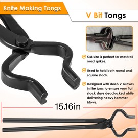 Blacksmith Forging Tongs Knife Making Tongs Set Fire Tongs Anvil Blacksmithing Tongs Forge Tools Includes Flat Tongs, Wolf Jaw Tongs, Blade Tongs & V-Bit Tongs(4 Tongs)