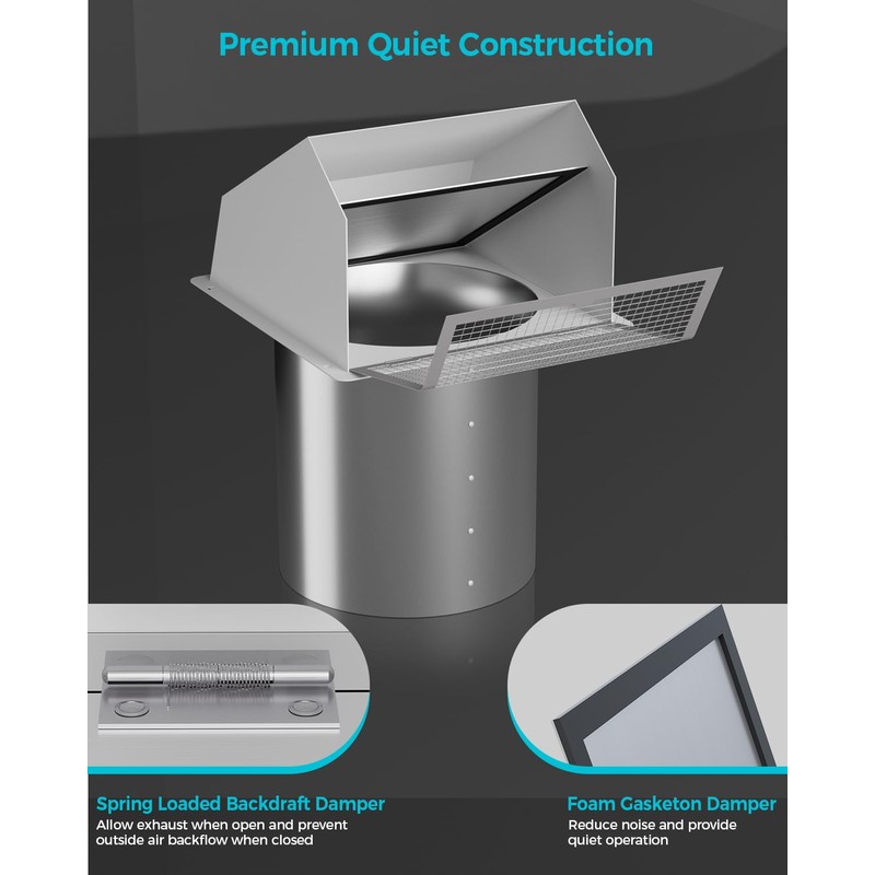 6 Inch Hooded Wall Vent Cover with Screen & Damper