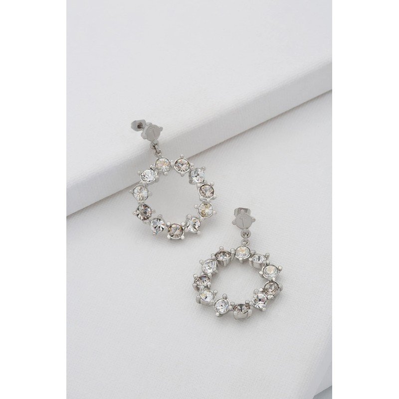 Ted Baker Crissty Large Crystal Hoop Drop Earring (Silver Tone/Clear