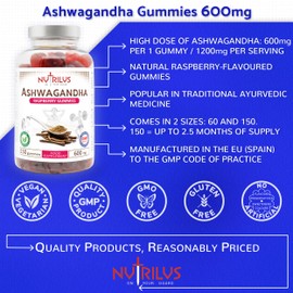 Ashwagandha Root Extract Gummies 600mg – 1200mg per Serving - High Strength – 5% Withanolides – Natural Flavour Vegan Gummy Supplement (60 Gummies)