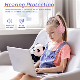 Ulacici Kids Headphones,Kids Headphones for School,Headphones for Kids with Volume Limit of 94 db,Wired Children Headphones for Travel/Tablet Adjustable Headband Foldable(Blue)