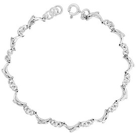 Dainty Sterling Silver Dolphin Bracelet for Women 1/4 wide 7.5 inch long
