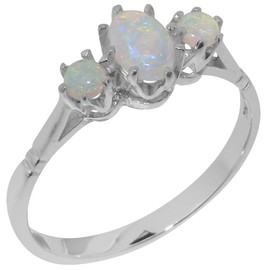 925 Sterling Silver Natural Opal Womens Engagement Ring Size N 3 stone promise ring for girlfriend