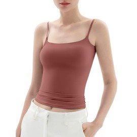 PUMIEY Women's Square Neck Tank Top Adjustable Spaghetti Straps Sleeveless Basic Tops Sharp Collection tankair tanktop Womenswear Tube Minimalist Comfort Short Lady Underwear Casual Slim:_Marsala_S