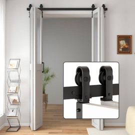 DonYoung 60" Bi-Folding Sliding Barn Door Hardware Kit - Heavy Duty Side Mounted Roller for Smooth Sliding - Fit Four 14" Bifold Doors - Space-Saving Folding Solution