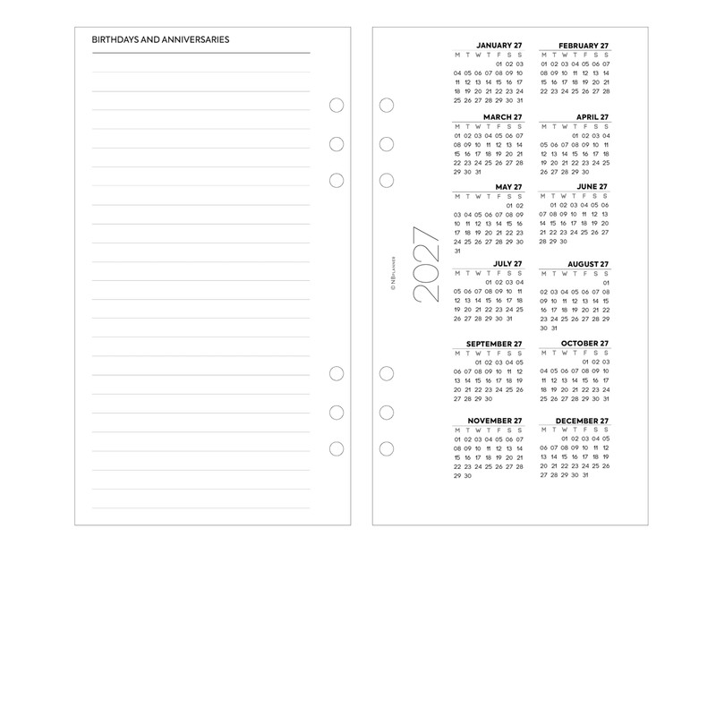 2027 Week on Two Pages Diary Refill Compatible with Filofax