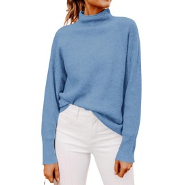 Yousify - Suéter de punto holgado con cuello alto y manga murciélago, para mujer, azul, (1- Blue), Large