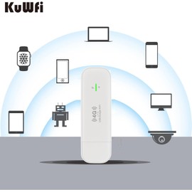 KuWFi 4G 150Mbps, 4G LTE USB Dongle WiFi, Wireless Cle Modem 4G with Slot, Network Adapter 4G LTE, USB Flash Drive for Business/Home, Connect 10 Users