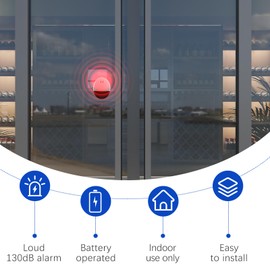 LANAFAY 2Pack Window Alarm, Ultra Slim Vibration Alarms 130dB, Door Alarm Sensor, Glass Break Security Alert Alarm Sensors, Door and Window Alarm Stick on for Home Office Caravans Shed RV