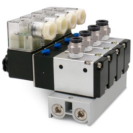 Baomain 4 Space Pneumatic Solenoid Valve 3V210-08 24VDC PT1/4 2 Position 3 Way with Base Muffler Quick Fittings Set