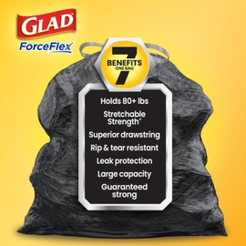Glad Large 30 Gallon Trash Bags, Pine-Sol Heavy Duty Garbage Bags, Forceflex with Drawstring, 25 Count (Packaging May Vary)