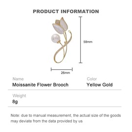 14K Gold Tulip Flower Brooch, Delicate Moissanite and Natural Freshwater Pearl Corsage,Perfect for Elegant Dressing (Yellow)