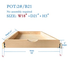LuxursKingQYW Soft Close Drawer Slides Cabinet Wood Pull Out Tray Box Kitchen Organizer Slide Shelf Wooden - No Assembly Required (18 ''W x 21 ''D 3 ''H)