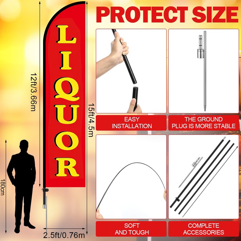 Tingjoo 15FT Liquor Feather Flag Pole Kit for Outdoor Advertising