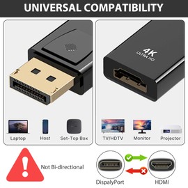 2 Pcs Display Port to HDMI Adapter 4K, HDMI to DisplayPort Adapter HDMI to DisplayPort (DP) Adapter, 1080P 4K 3D Gold-Plated DP to HDMI Converter for Monitors Projectors HDTVs Plug & Play Durable