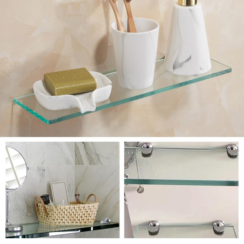4PCS Chrome Glass Shelf Brackets Adjustable Wall Mounted Zinc Alloy
