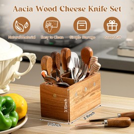 Hushee 46 Pcs Charcuterie Boards Accessories with Magnetic Acacia Wood Holder Wooden Cheese Knife Set for Wood Handle Knives for Cheese Knife Slicer with Tongs, Spoons, Forks, Honey Dipper (Style 3)