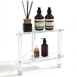 Cutora Acrylic Corner Shower Stool for Shaving Legs 14.3''H Clear Waterproof Foot Rest with Storage Shelf Triangle Shower Bench for Small Inside Spaces