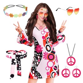 YQBFB Hippie Costume Women's Set for Carnival, 70s Clothing Accessories, Women's Dress, 60s 70s Women's Disco Dress, Fancy Dress Costumes (XL)