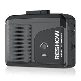 Reshow Cassette Tape Player Portable, Built-in Microphone & Speaker, USB C Cassette to MP3 Converter, Reverse Recording to Tape, Microcassette cassette player Recorder with Earphone(Black）
